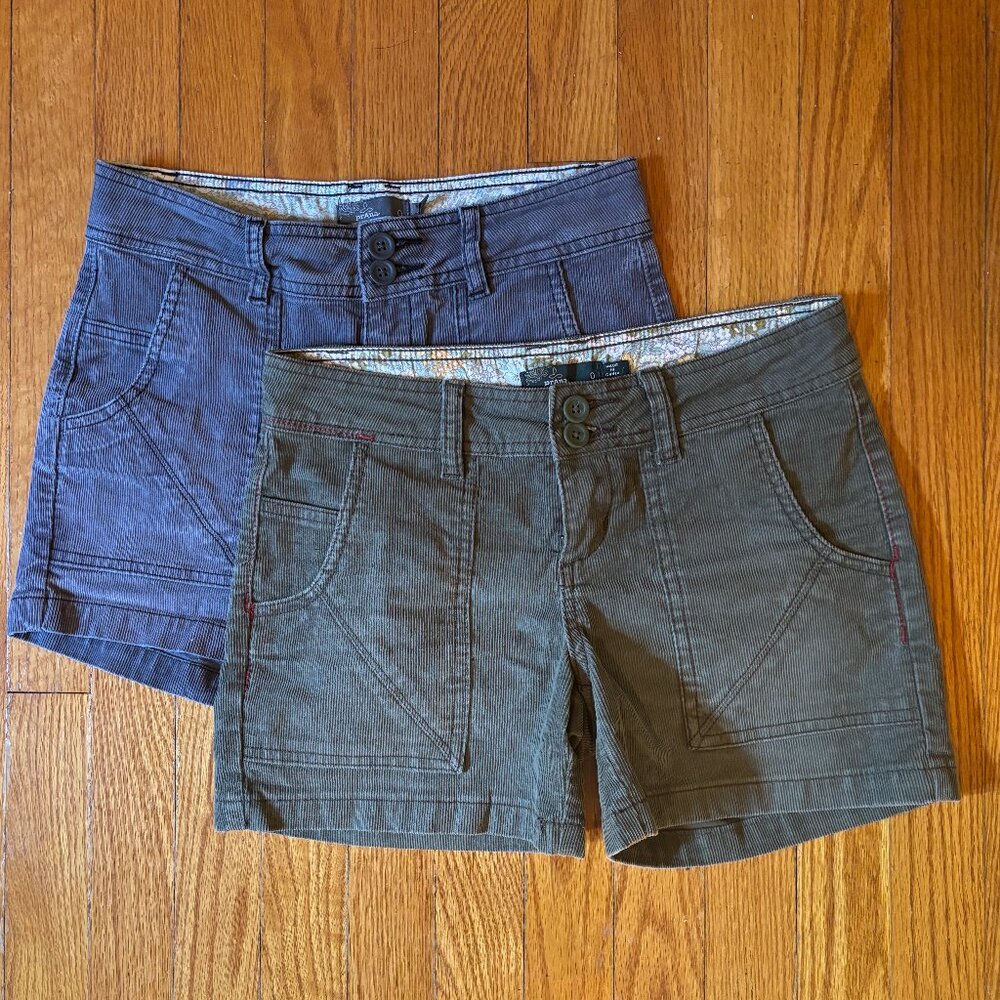 PrAna Suki Corduroy Shorts Lot of 2 Size 0